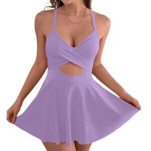 B2Prity NEW 1 Pc Swimsuit Swim Dress with Waist Cut-out - Cross Over Top Medium